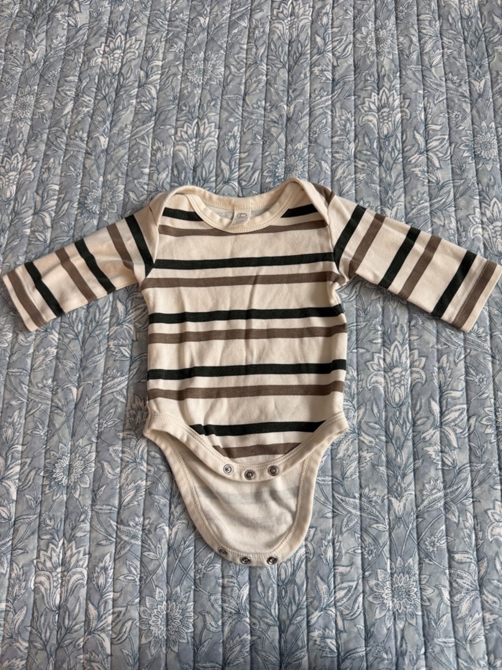 Colored Organics Long-Sleeve Striped One-Piece in Cream, Brown, and Black